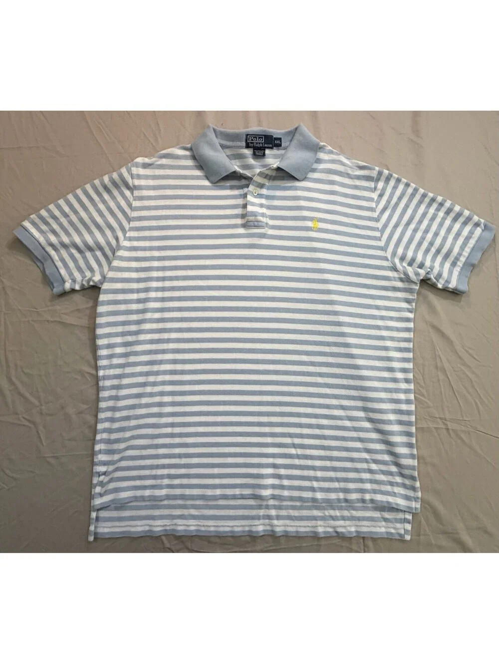 Polo Ralph Lauren Polo Shirt Mens XXL Blue White Stripe Yellow Pony Cotton